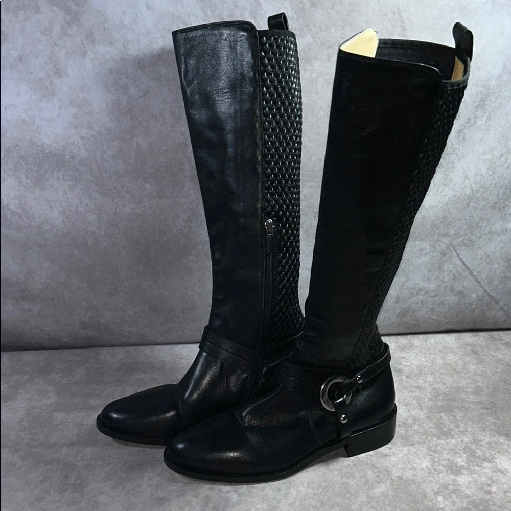 Ron White EUC Women Black Leather Knee-High Boots Sz EU 36 Quilted Cushioned